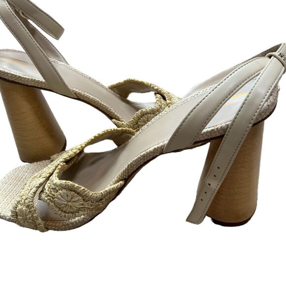 Sam Edelman Womans Natural Block Heel Ankle Strap Square Toe Woven Heels Sz 8.5 - Picture 6 of 11